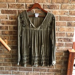 VTV Y2K 90s Speedlimit Boho Hippie Fairy Green Embroidered Blouse